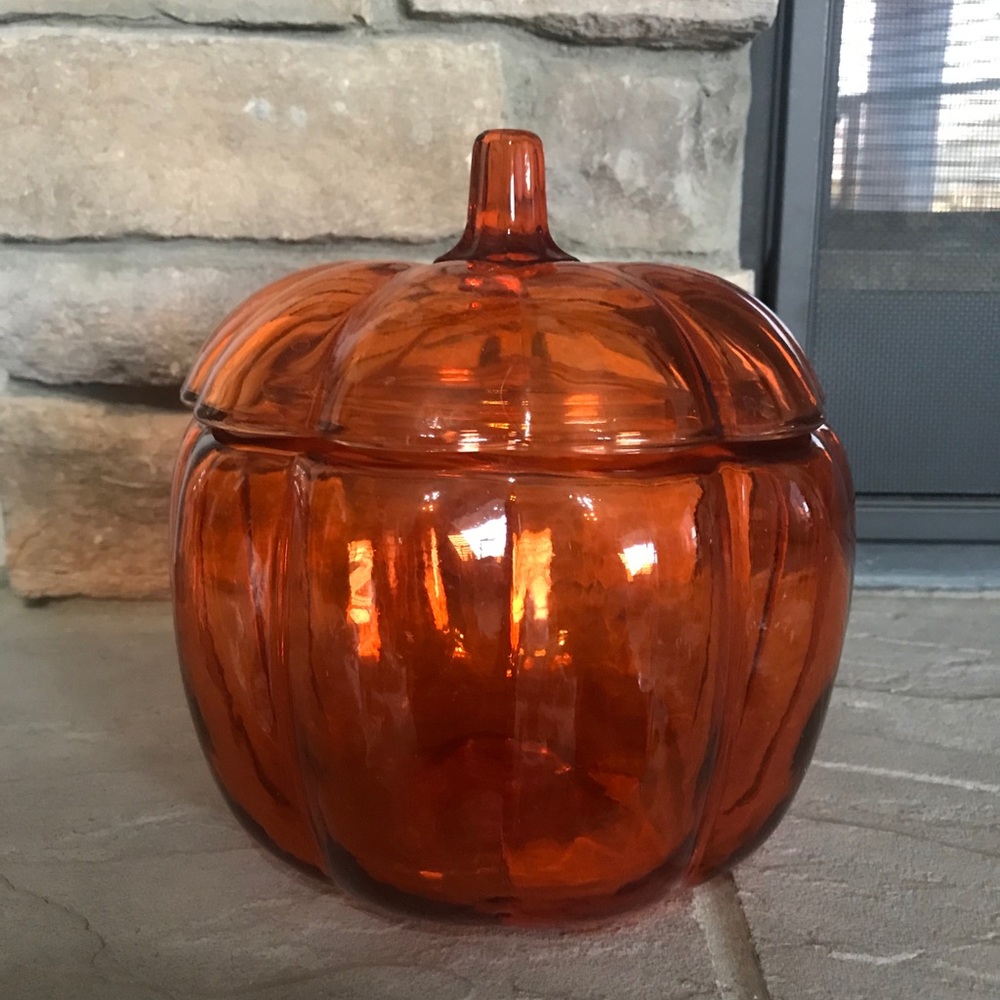 Large Orange Glass Pumpkin Shaped Candy Bowl